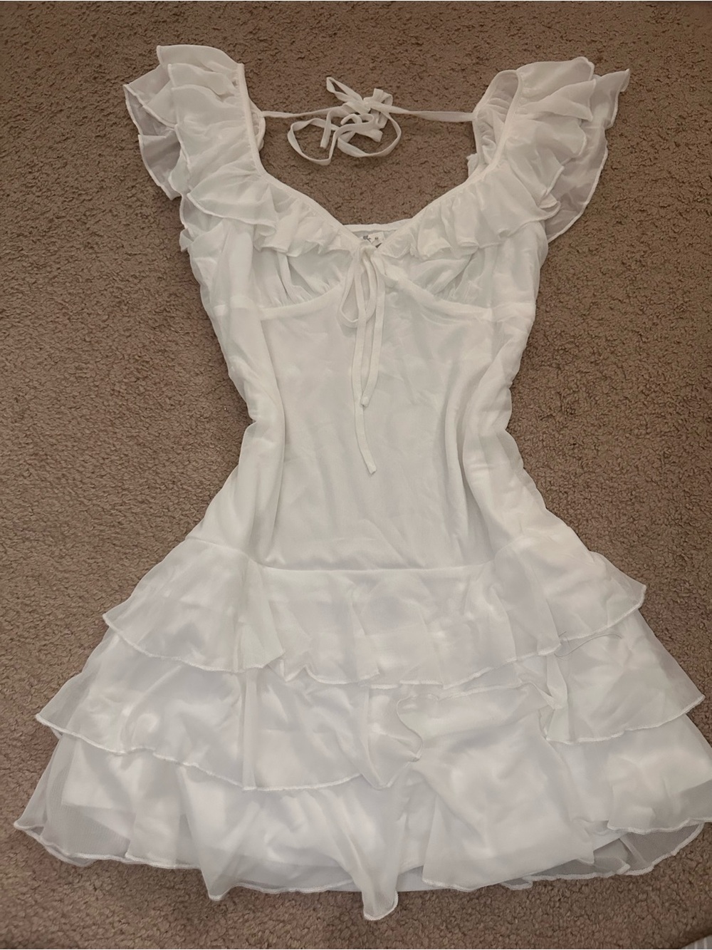 Altar'd State White Ruffle Tie-Front Mini Dress